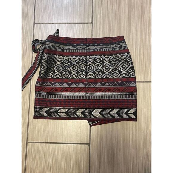 Express Aztec Southwest Wrap Tweed Mini Skirt Womens Sz 6 Stretch Gray Red nwt - Picture 3 of 11